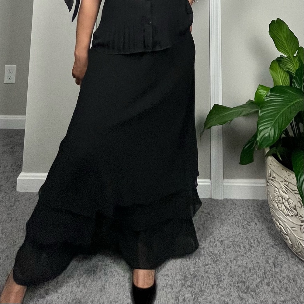 Alex Evenings Long Sheer Black Skirt